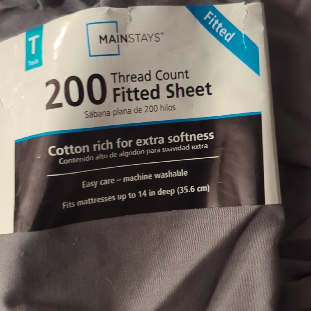 Mainstays Cotton Rich Gray Fitted Sheet